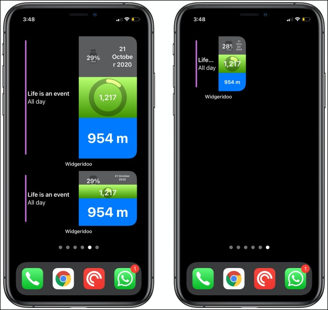 Dos widgets Widgeridoo en dos iPhones.