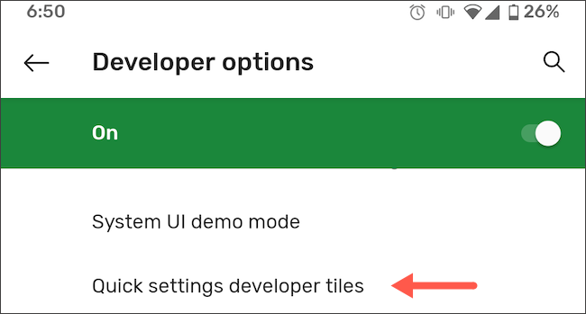 Visite las opciones de desarrollador de configuración rápida en Android