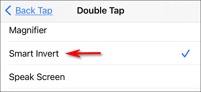 En la configuración de Back Tap, seleccione "Smart Invert".