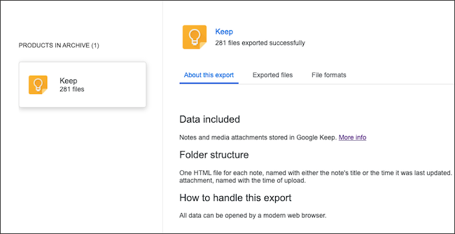 Un archivo de datos de Google Keep.