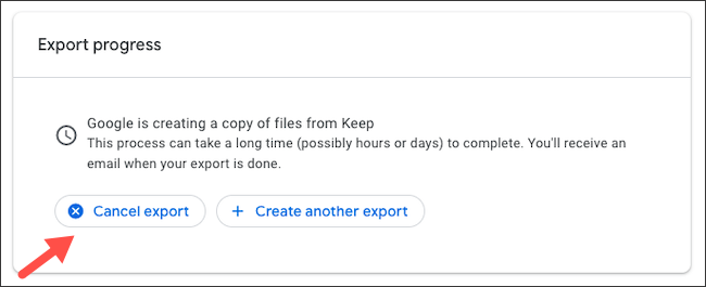 Haga clic en "Cancelar exportación" si cambia de opinión.