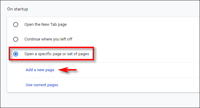 En la configuración de Chrome, haga clic en "Agregar página".
