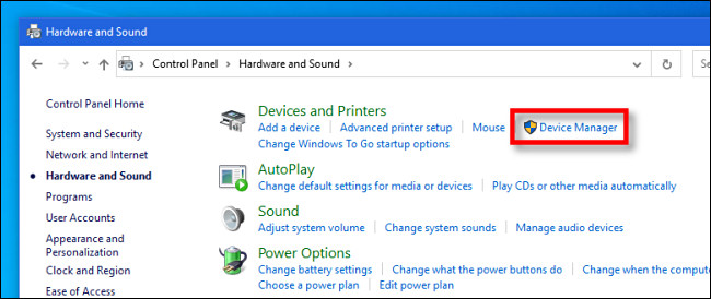 En el Panel de control de Windows 10, haga clic en "Administrador de dispositivos"