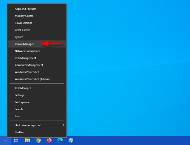 En el menú de usuario avanzado de Windows 10, haga clic en "Administrador de dispositivos"