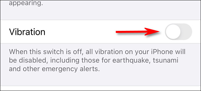 En la configuración del iPhone, toque el interruptor "Vibración".