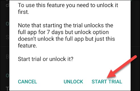 Toque "Iniciar prueba" para probar la aplicación durante siete días.