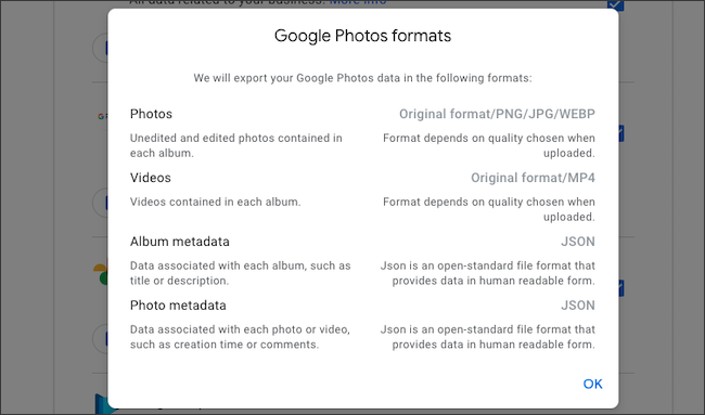 Verifique los formatos de archivo de la exportación de datos de Google Photos