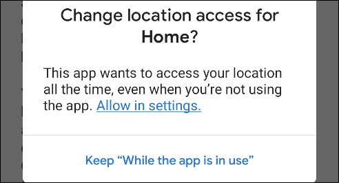 Otorga permiso de ubicación para Google Home.