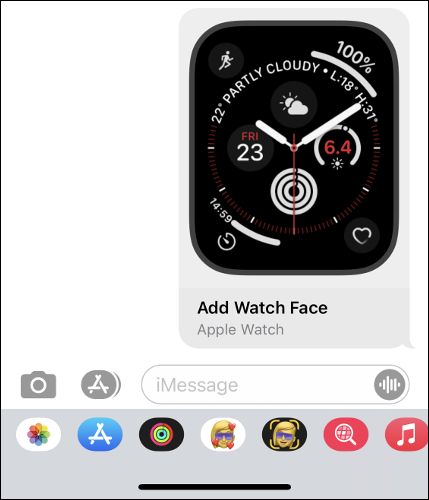 Compartir una esfera de Apple Watch en la aplicación de mensajes del iPhone