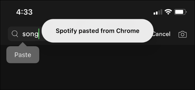 Un banner que dice Spotify pegado desde Chrome en un iPhone