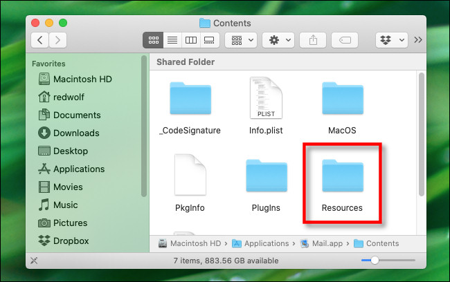 Dentro del paquete de la aplicación Mac, abra la carpeta "Recursos".