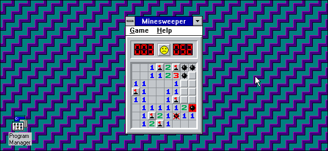 El fallido juego "Buscaminas" en Windows 3.11.