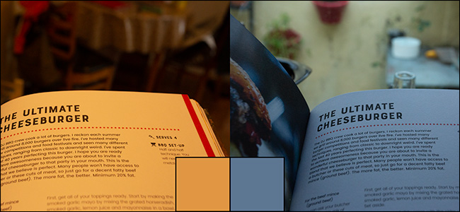 Dos imágenes de una página de un libro que muestran la diferencia en una vista previa del balance de blancos.