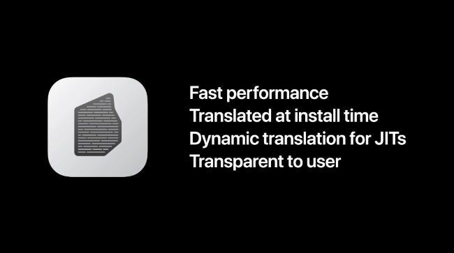 Una diapositiva de Apple que muestra las diversas características de Rosetta 2.