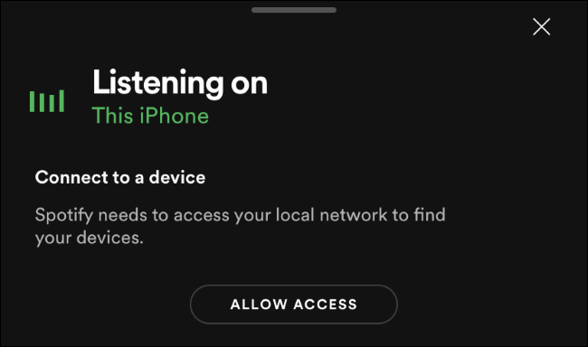 Spotify pidiendo escanear la red local en un iPhone
