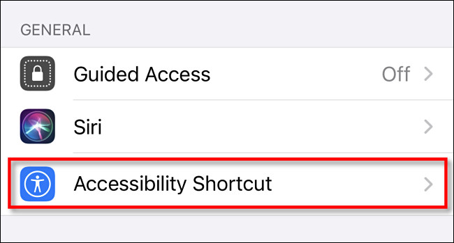 En la configuración de accesibilidad del iPhone, toca "Acceso directo de accesibilidad".