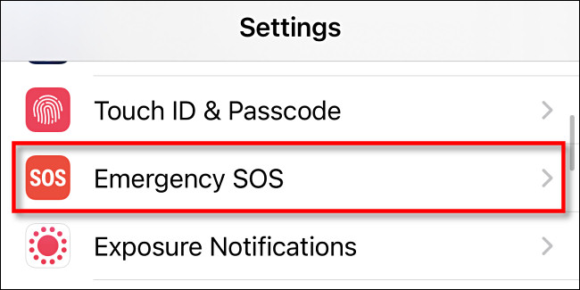 En Configuración en iPhone, toque "Emergencia SOS".