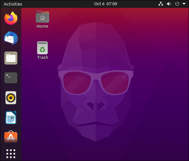 El "Groovy Gorilla" en el escritorio predeterminado de Ubuntu 20.10.