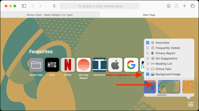 Haga clic para elegir una imagen de fondo para la página de inicio de Safari