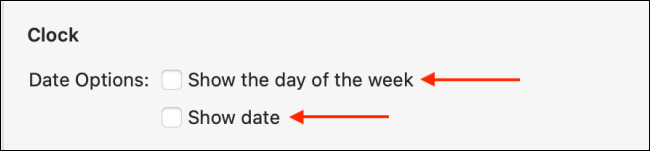 Seleccione "Mostrar el día de la semana" y "Mostrar fecha".