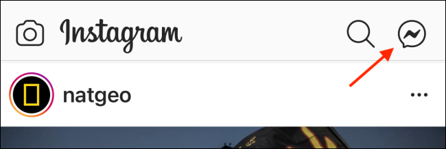 Toque el icono de Messenger de Instagram