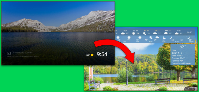 Un protector de pantalla de Android TV de un parque que se cambia por el paisaje de montaña predeterminado.