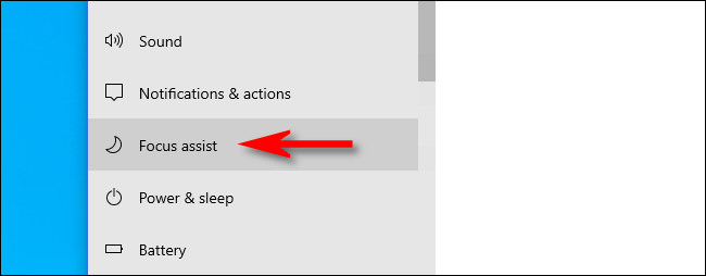 En la configuración de Windows, haga clic en "Asistencia de enfoque" en la barra lateral del sistema.