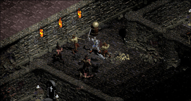 Un grupo de personajes que luchan con espadas en "Diablo".