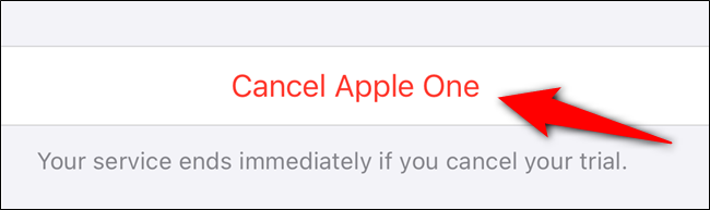 Selecciona el botón "Cancelar Apple One".