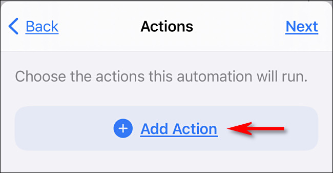 En Accesos directos de Apple en iPhone, toque "Agregar acción".