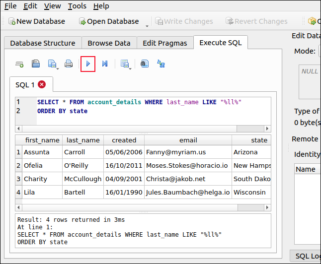 La pestaña "Ejecutar SQL" en DB Browser para SQLite