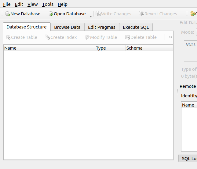 DB Browser para SQLite en el primer lanzamiento