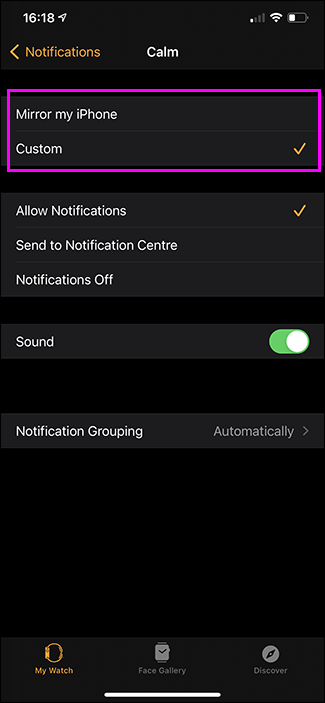 opciones de notificación para apple watch