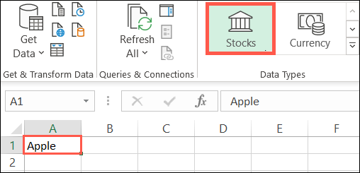 Haga clic en Datos y luego en Acciones en Tipos de datos