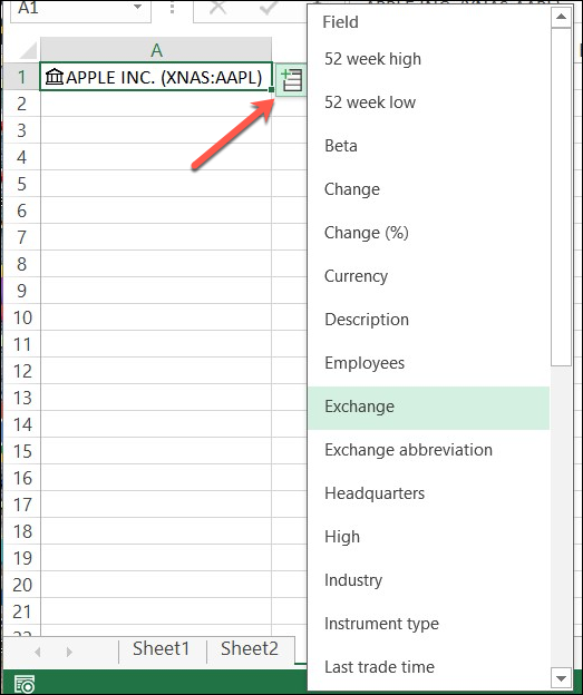 Haga clic en Insertar datos para ver una lista