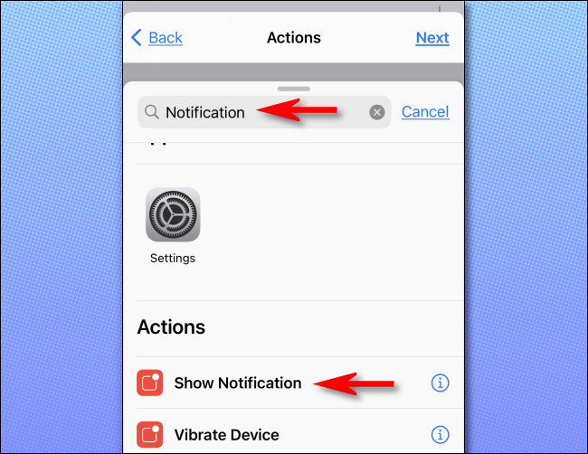 Busque "Notificación" y toque "Mostrar notificación".
