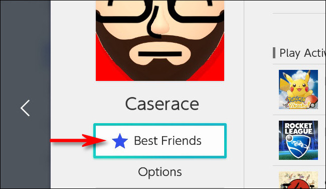 Cuando alguien está marcado como "Mejor amigo" en Switch, se completará la estrella debajo de su nombre.