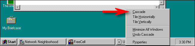 La opción de cascada en Windows 95.