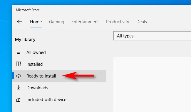 En Microsoft Store, haga clic en "Listo para instalar" en el menú de la barra lateral.