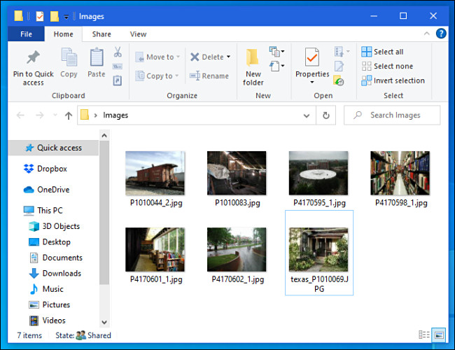 Imágenes de ejemplo en el Explorador de archivos de Windows 10.