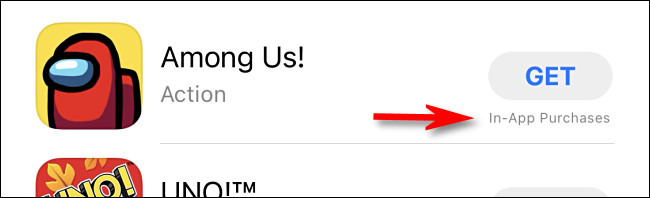 Si una aplicación tiene Compras dentro de la aplicación disponibles, verá "Compras dentro de la aplicación" escrito junto al precio o el botón "Obtener".
