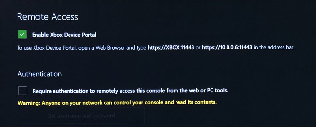 Configuración de acceso remoto en el modo de desarrollador de Xbox