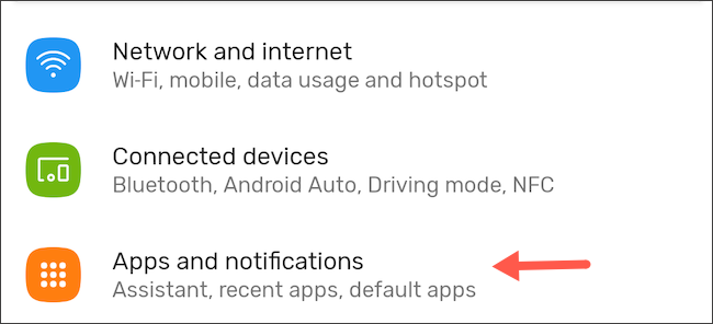 Navega a Aplicaciones y Notificaciones en la configuración de Android