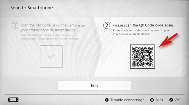 Usando su dispositivo inteligente, escanee el segundo código QR en el Switch.