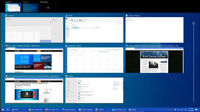 Un ejemplo de Vista de tareas en Windows 10.