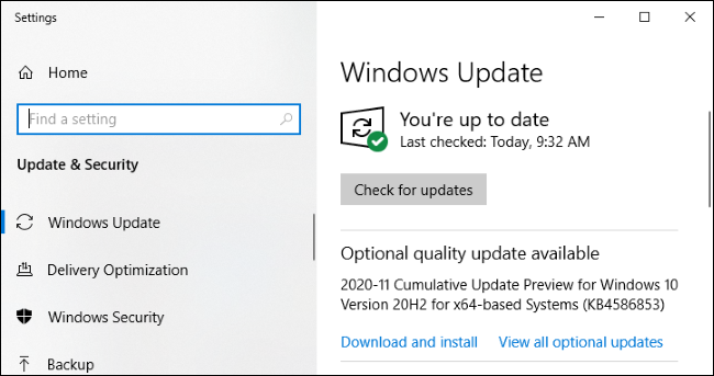 Windows Update muestra una "actualización de calidad opcional disponible".
