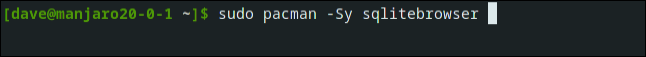 sudo pacman -Sy sqlitebrowser en una ventana de terminal