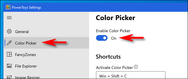 Seleccione "Selector de color" y luego asegúrese de que "Activar selector de color" esté activado.