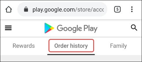 historial de pedidos de Google Play