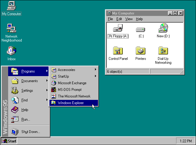 Una captura de pantalla de Microsoft Windows 95.